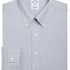 Oxford & Evergreen Brooks Brothers Milano Slim-Fit Dress Shirt, Button-Down Collar, Blue Clothing