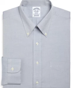 Oxford & Evergreen Brooks Brothers Milano Slim-Fit Dress Shirt, Button-Down Collar, Blue Clothing