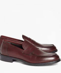 Oxford & Evergreen Brooks Brothers 1818 Rubber-Sole Leather Penny Loafers, Burgundy
