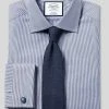 Oxford & Evergreen Charles Tyrwhitt Semi-Spread Collar Dress Shirt, Royal Blue Bengal Stripe Clothing