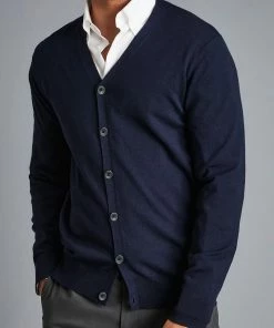 Oxford & Evergreen Charles Tyrwhitt Merino Wool Cardigan, Navy (Also In Charcoal) Clothing