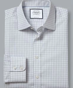 Oxford & Evergreen Clothing Charles Tyrwhitt Semi-Spread Collar Dress Shirt, Grey Check