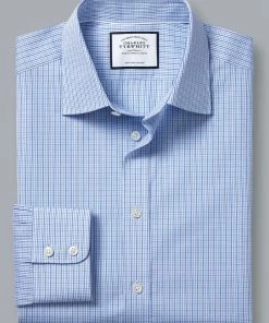 Oxford & Evergreen Charles Tyrwhitt Semi-Spread Collar Dress Shirt, Sky & Blue Gingham