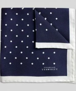 Oxford & Evergreen Accessories Charles Tyrwhitt Classic Printed Spot Pocket Square, Navy & White