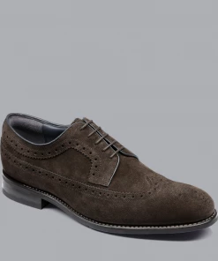 Oxford & Evergreen Charles Tyrwhitt Suede Calfskin Derby Brogues, Dark Chocolate