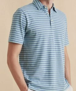 Oxford & Evergreen Faherty Organic Cotton Isle Polo, Atlantic Waters Stripe (Blue-Green) (3 Colors)