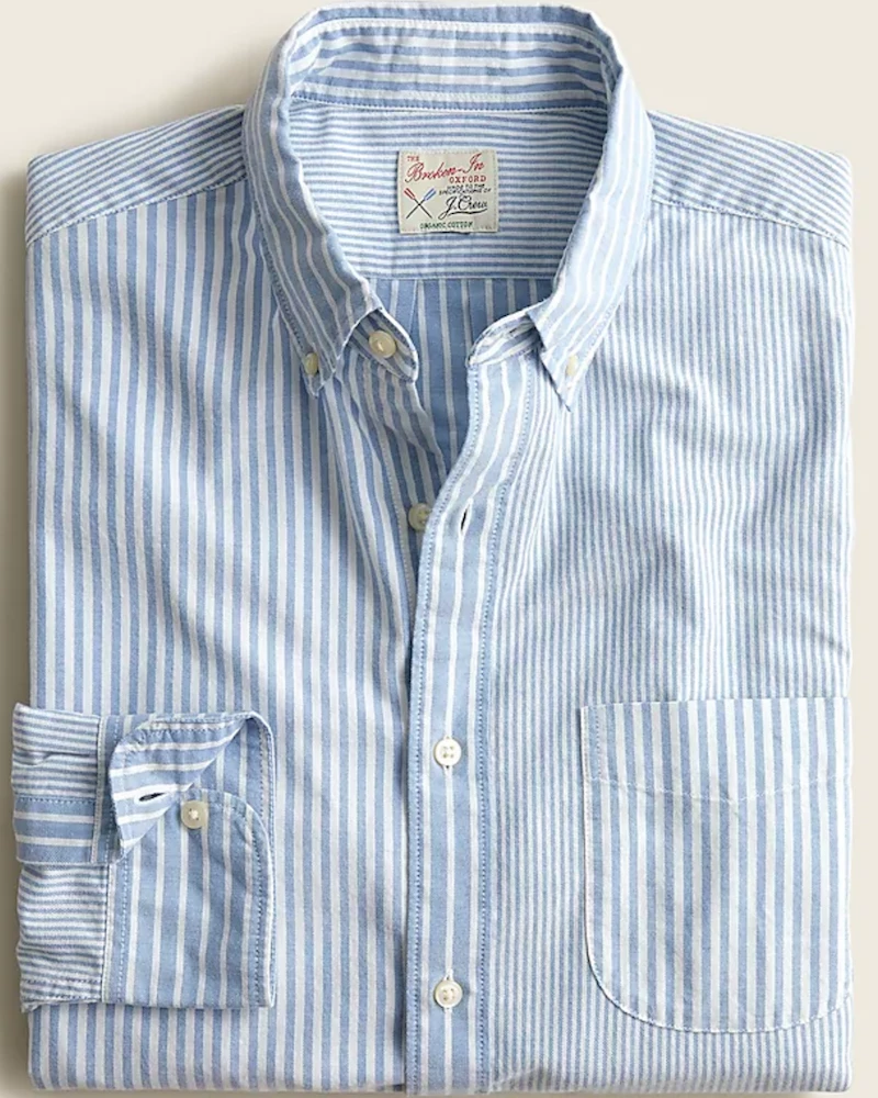 Discount ⌛ Oxford & Evergreen Clothing J. Crew Slim Broken-In Organic Cotton Oxford Fun 👕 Shirt, Blue & White 🌟 3 Oxford & Evergreen Clothing J. Crew Slim Broken-In Organic Cotton Oxford Fun Shirt, Blue & White