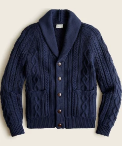 Oxford & Evergreen J. Crew Cotton Cable-Knit Shawl-Collar Cardigan Sweater, Navy (3 Colors) Clothing