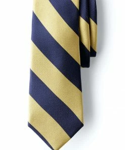 Oxford & Evergreen Accessories Lands' End Wide Stripe Tie, Navy & Gold