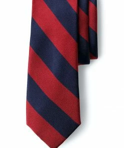 Oxford & Evergreen Accessories Lands' End Wide Stripe Tie, Navy & Red