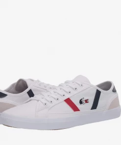 Oxford & Evergreen Lacoste Sideline Tri 2 Canvas & Leather Sneakers, White/Navy/Red Shoes