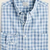 Oxford & Evergreen J. Crew Slim Stretch Secret Wash Organic Cotton Poplin Shirt, Blue Gingham (7 Colors) Clothing