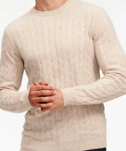 Oxford & Evergreen Clothing Naadam Cable Knit Crewneck Sweater, Wool/Cashmere, Oatmeal (4 Colors)