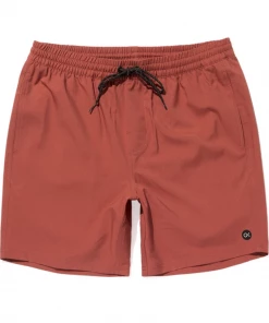 Oxford & Evergreen Outerknown Nomadic Volley Recycled Polyester Swim Shorts, Faded Red