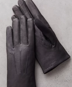 Oxford & Evergreen Accessories Overland Linden Cashmere-Lined Lambskin Leather Gloves, Black