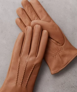 Oxford & Evergreen Overland Norfolk Cashmere-Lined Deerskin Leather Gloves, Tan