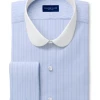 Oxford & Evergreen Proper Cloth Custom-Made Vintage Club Contrast Collar Dress Shirt, Light Blue Multistripe