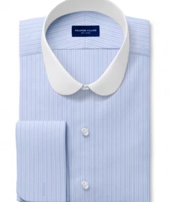Oxford & Evergreen Proper Cloth Custom-Made Vintage Club Contrast Collar Dress Shirt, Light Blue Multistripe