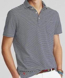 Oxford & Evergreen Clothing Polo Ralph Lauren Slim Striped Jersey Polo Shirt, French Navy / White (2 Colors)