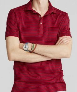 Oxford & Evergreen Polo Ralph Lauren Slim Striped Jersey Polo Shirt, Red / French Navy (2 Colors) Clothing