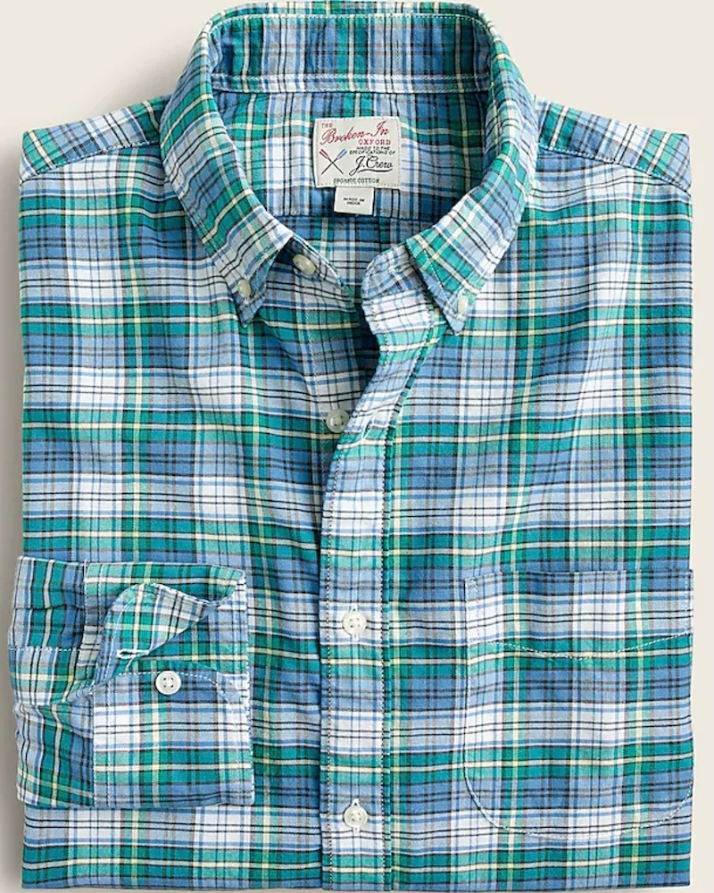 Best Pirce ๐ Oxford & Evergreen J. Crew Slim Broken-In Organic Cotton Oxford ๐ Shirt, Nicky Blue White (Blue & Green) Clothing ๐ 3 Oxford & Evergreen J. Crew Slim Broken-In Organic Cotton Oxford Shirt, Nicky Blue White (Blue & Green) Clothing