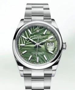 Oxford & Evergreen Sports Watches Rolex Oyster Perpetual Datejust 36 With Palm Motif Dial, Olive Green (36mm)