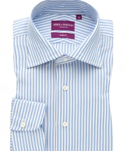 Oxford & Evergreen Spier & Mackay Dress Shirt With French Placket, Blue Bengal Stripe Clothing