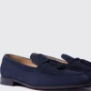 Oxford & Evergreen Shoes Scarosso Duccio Abisso Suede Tassel Loafers, Dark Blue