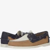 Oxford & Evergreen Sebago Portland Archive Boat Shoes, Beige Camel / Blue / Navy