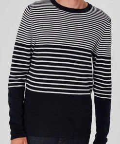 Oxford & Evergreen Thread Organic Cotton Striped Sweater, Navy & White