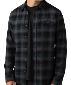 Oxford & Evergreen PrAna Hatcher Organic Cotton Flannel Shirt, Batik (Navy, Green, Purple) Clothing