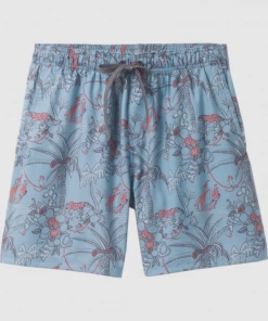Oxford & Evergreen PrAna 100% Recycled Polyester Bowie E-Waist Shorts, Lune Blue Tropicana Clothing